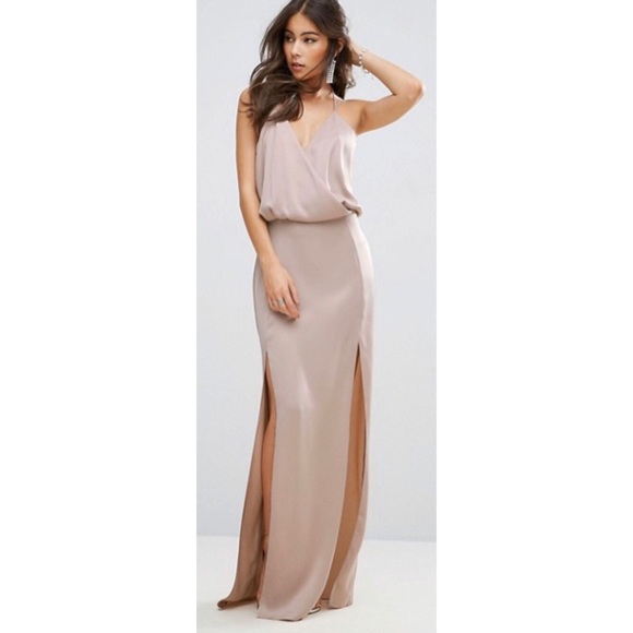 Asos Rose Dust Drape Front Strap Back Maxi Dress - Picture 2 of 9